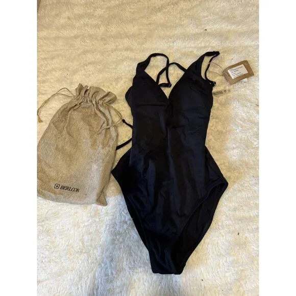 Berlook One Piece Swimsuit Black XS Extra Small Corset Lace Up Back NEW NWT Bag